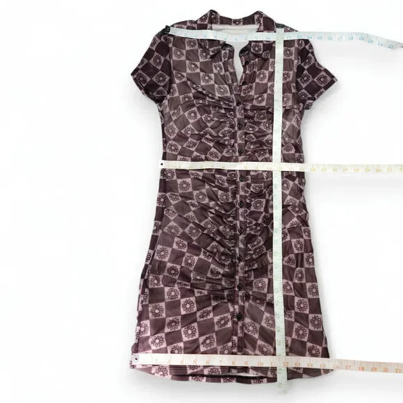 EUC UO Urban Outfitters Riko Bodycon Shirt Dress Sz. S Retro Floral‎ Mesh Mini - Picture 6 of 7